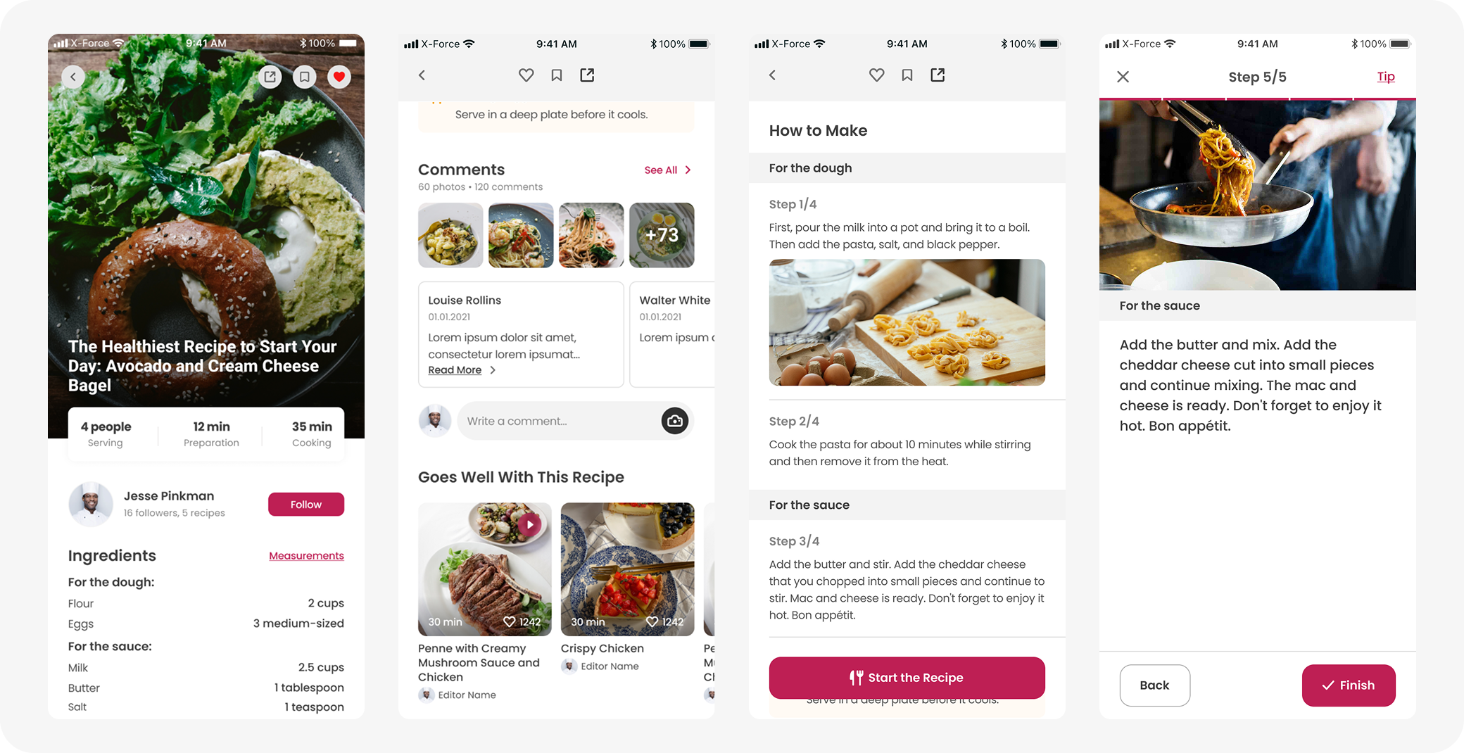 Detailed recipe view with ingredients, instructions, and cooking mode