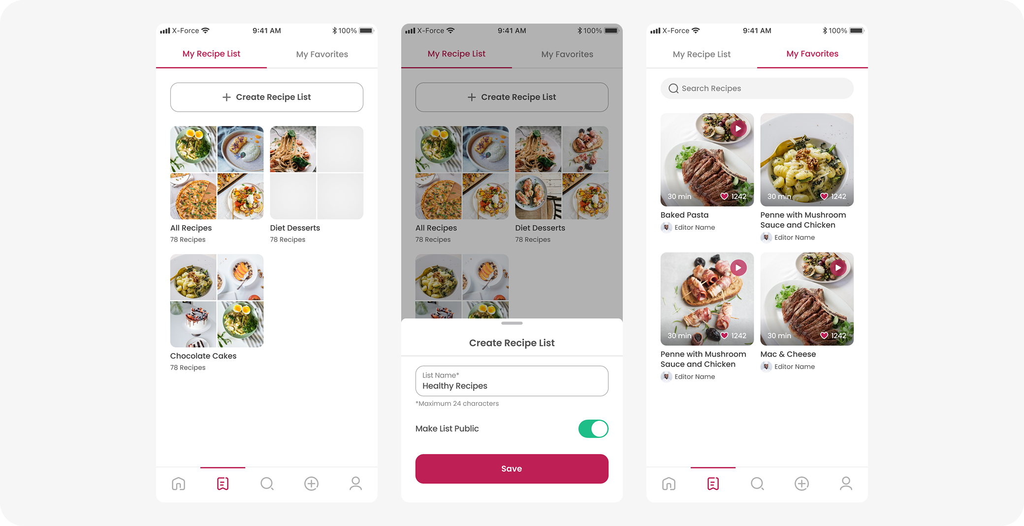 Recipe list management and favorites organization